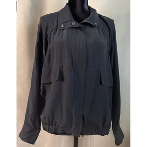 Eileen Fisher Black Project Jacket Stand Collar 100% Silk Crepe Size XS Full Zip